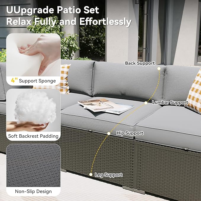 Aoxun Patio Furniture Set with Umbrella, 8 Piece Outdoor Sectional Sofas