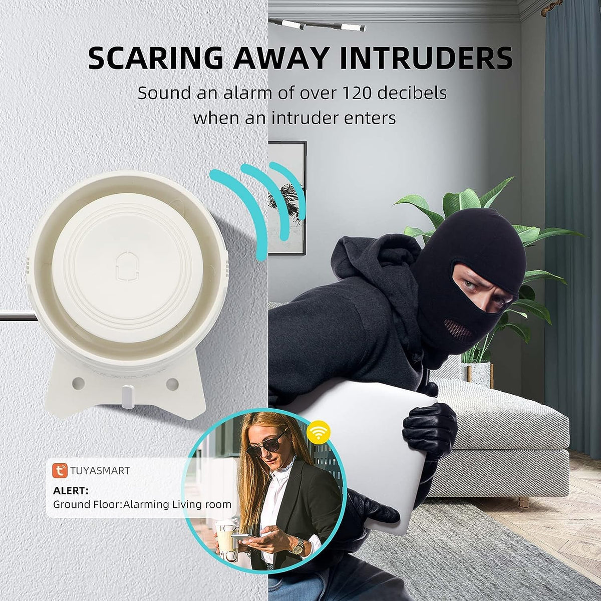 WiFi and 3/4G GSM Home Burglar Security Alarm System Auto Dial with Smart Life and Tuya App Alert, Works with Google Assistant and Alexa