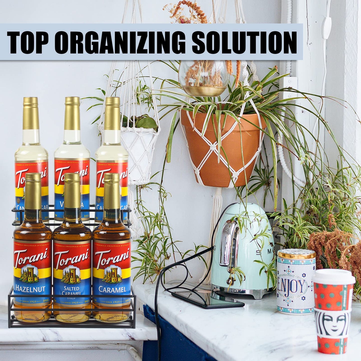 MCSAPIL Coffee Syrup Organizer(6 Bottle Capacity),Coffee Syrup Rack for Coffee Bar,Kitchen.Small Wine Rack for Bar,Family,Storage for Syrup, Wine, Dressing
