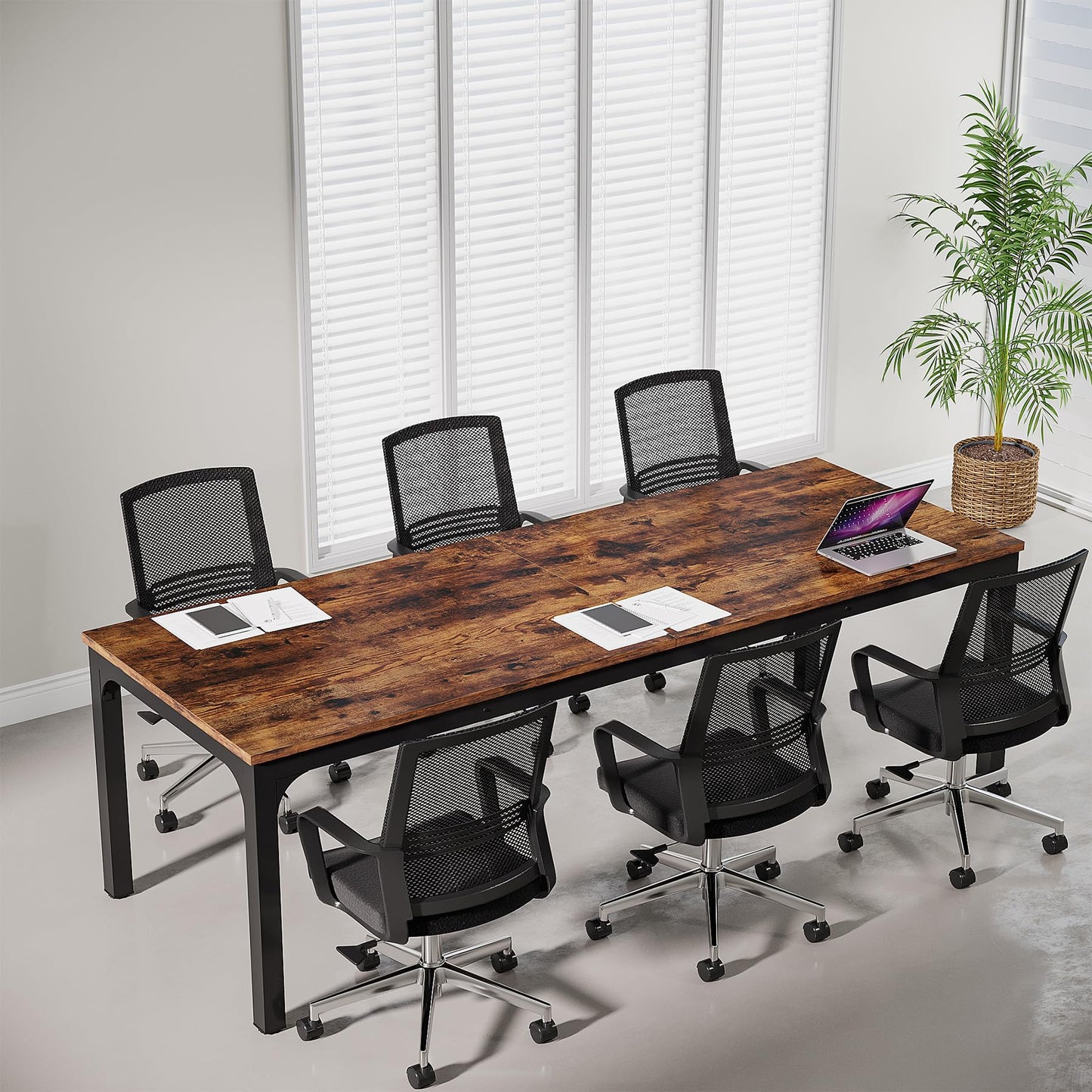 Tribesigns 6.5 FT Conference Room Table, 78.74" W x 27.56" D Large Office Conference Table, Modern Seminar Meeting Table Desk for Boardroom, Meeting Room (1, Rustic Brown)