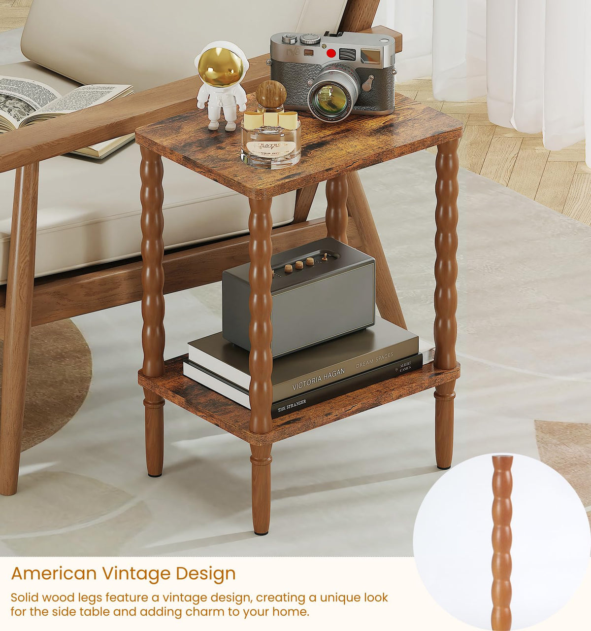 pikpuk Small Narrow Side Table, Vintage End Table - Skinny Bedside Nightstand for Small Spaces, Couch/Recliner Accent Table for Bedroom Living Room Nursery, No-Tool Assembly (Rustic Brown)