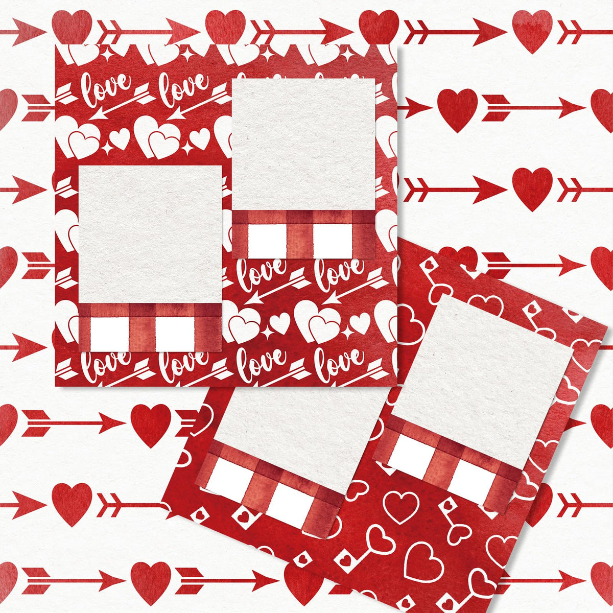 JarThenaAMCS 32 Sheets Valentine Pattern Paper Red White Love Heart Arrow Scrapbook Specialty Paper Double Sided Decorative Art Paper for DIY Crafts Supplies, 6 x 6 Inch