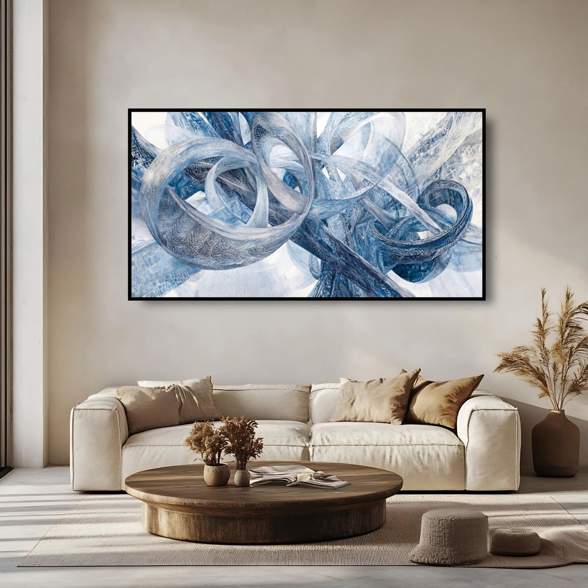 Large Wall Art for Living Room Bedroom Office Entryway, Gray White Modern Abstract Luxury Framed Crystal Porcelain Wall Decor, Waterproof Easy Clean Artwork for Home Hotel Restaurant Spa 24x48 Inch