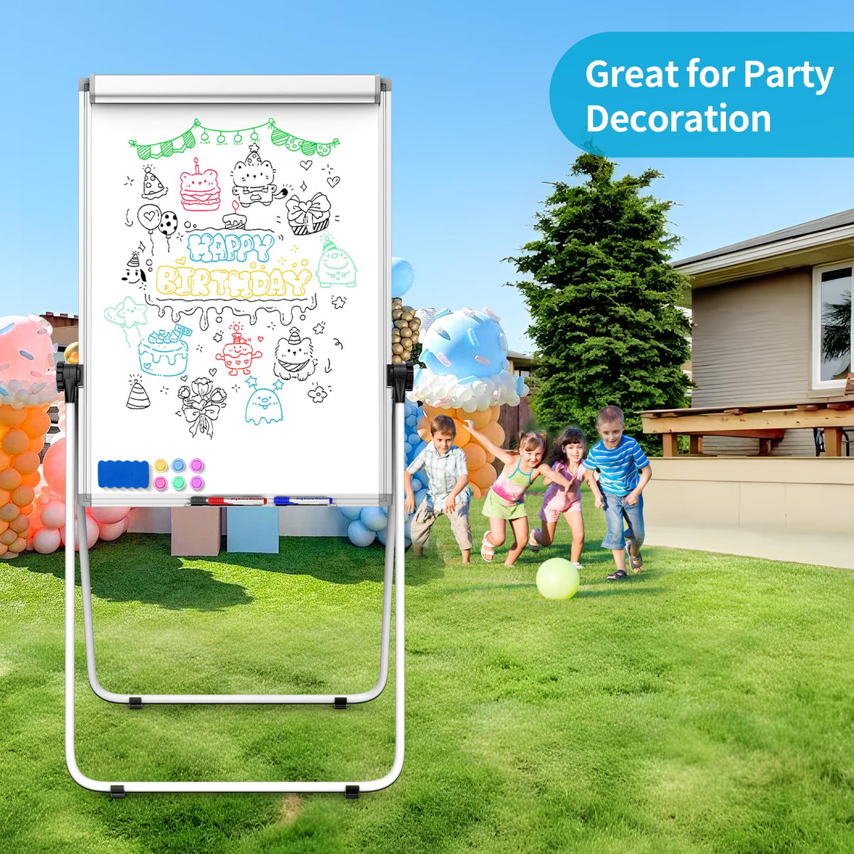 U Stand Double Sided Magnetic Dry Erase Board with Easel Stand, 40"x28" Whiteboard with Flipchart Paper Pad (25 Sheets)- Height Adjustable Standing Whiteboard for Office, Homeschooling & Studio, White