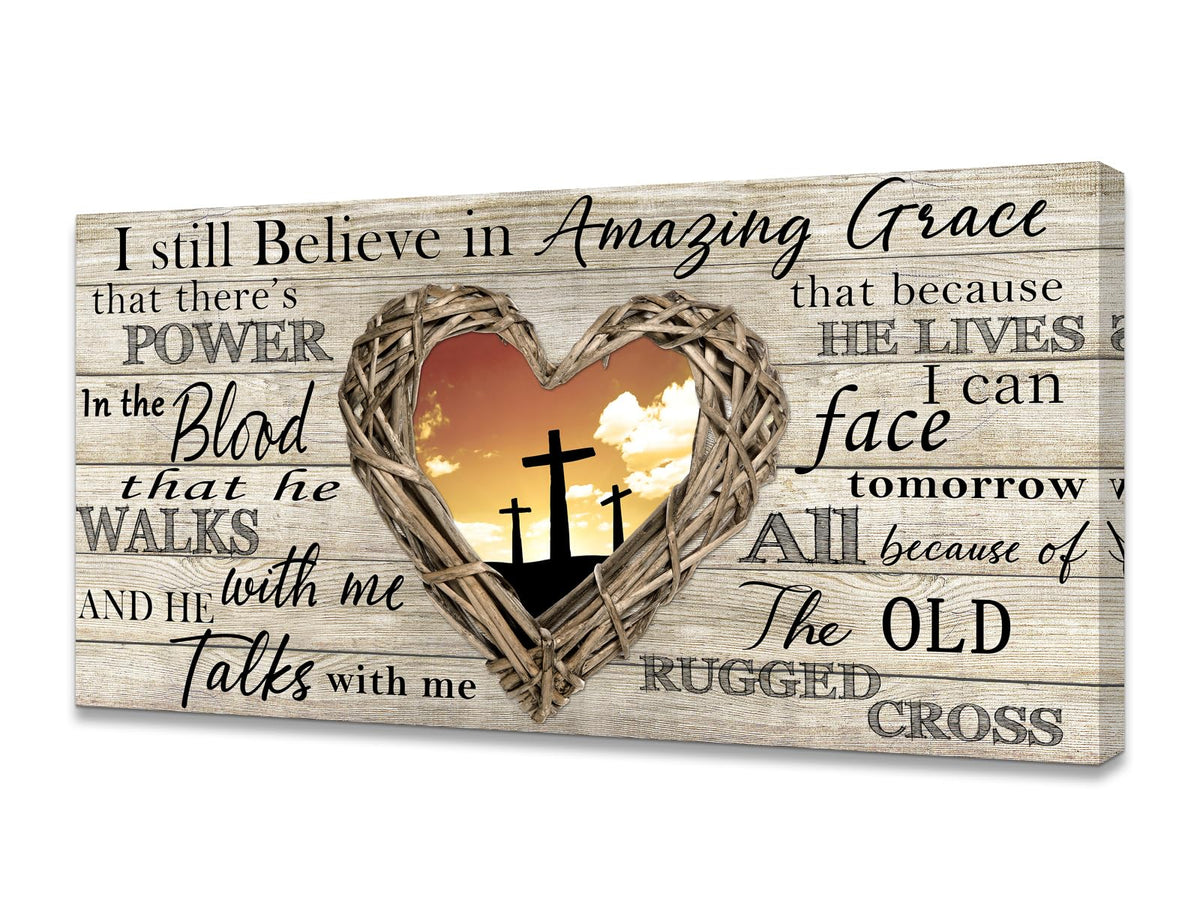 Cao Gen Decor Art A63550 Amazing Grace Wall Art Decor Canvas Print Picture Christian 1 Panel Religious Cross Painting Artwork for Living Room Bedroom Office Home Wall Decor Framed Ready to Hang