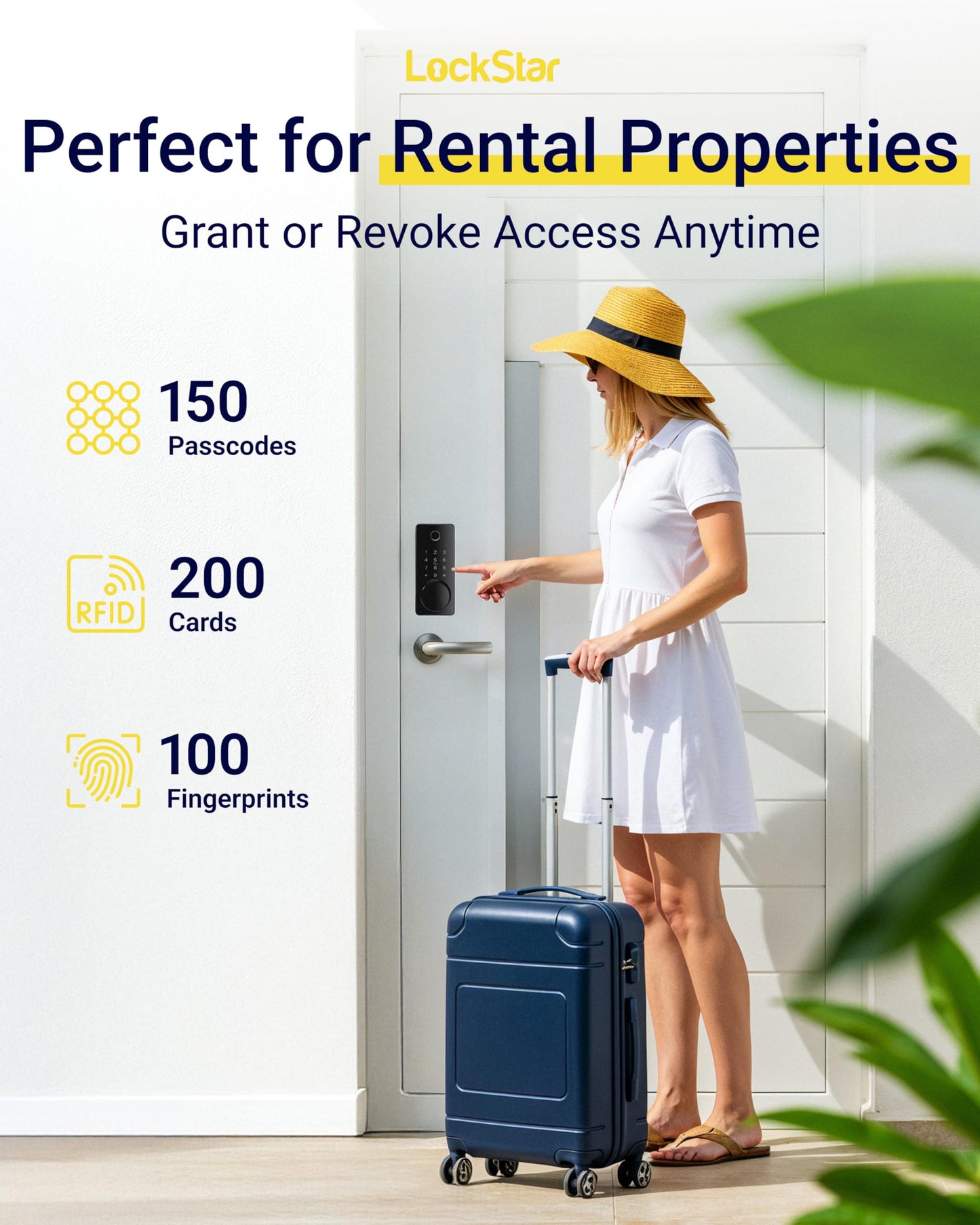 LOCKSTAR® Smart Door Lock • Keyless Entry Deadbolt Door Lock • Multiple Entry Methods – APP • Fingerprint Touch ID • Keypad Code • Card FOB • Traditional Key • Smart Home Devices