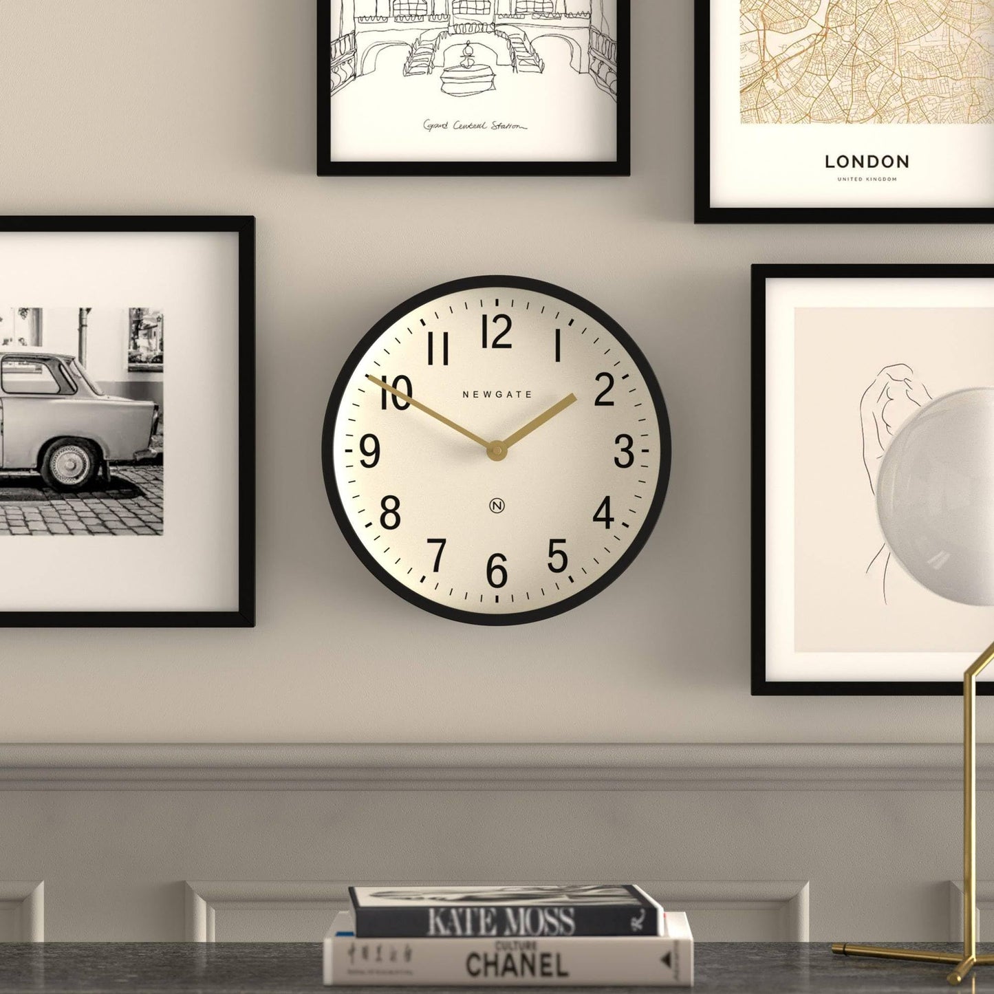 NEWGATE® Master Edwards wall Clock | Mid-Century Style Clock | 12 inch | Deep Metal case in matt Black | Modern Retro Design for Kitchen, Living Room or Office