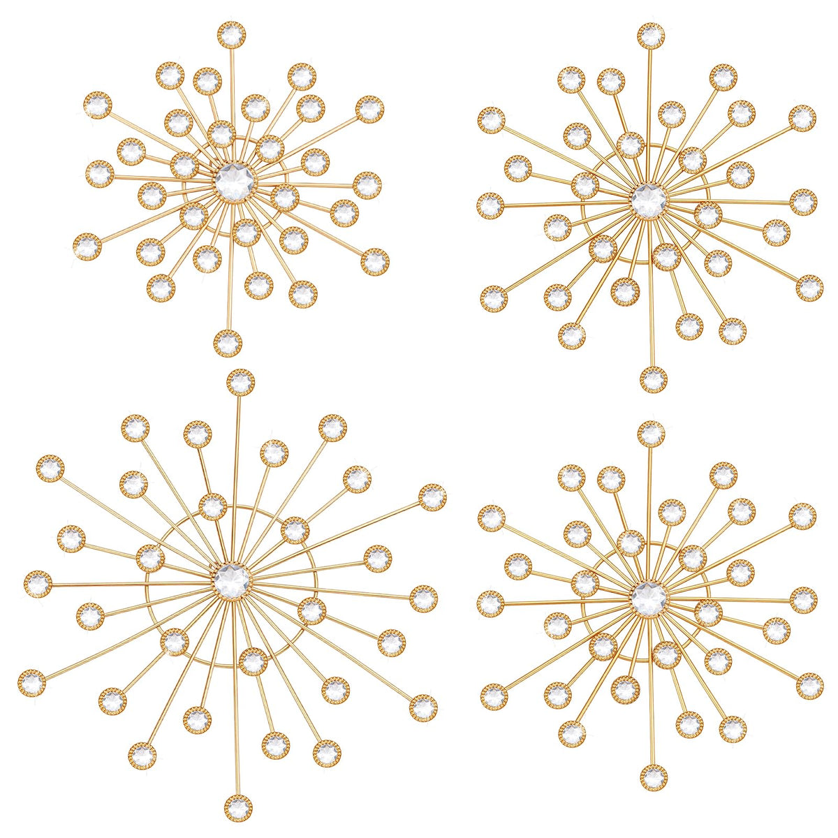 EVERJOYCRAFT 4pcs Sunburst Metal Wall Art Decor Bling Crystal Wall Decorations Starburst Home Decor Modern Accent Sculptures Hanging Pendants for Living Room Bedroom Entryway Office (Gold)