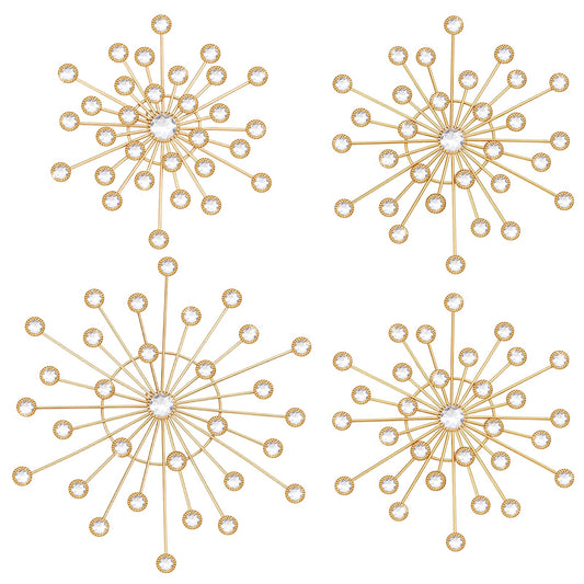 EVERJOYCRAFT 4pcs Sunburst Metal Wall Art Decor Bling Crystal Wall Decorations Starburst Home Decor Modern Accent Sculptures Hanging Pendants for Living Room Bedroom Entryway Office (Gold)