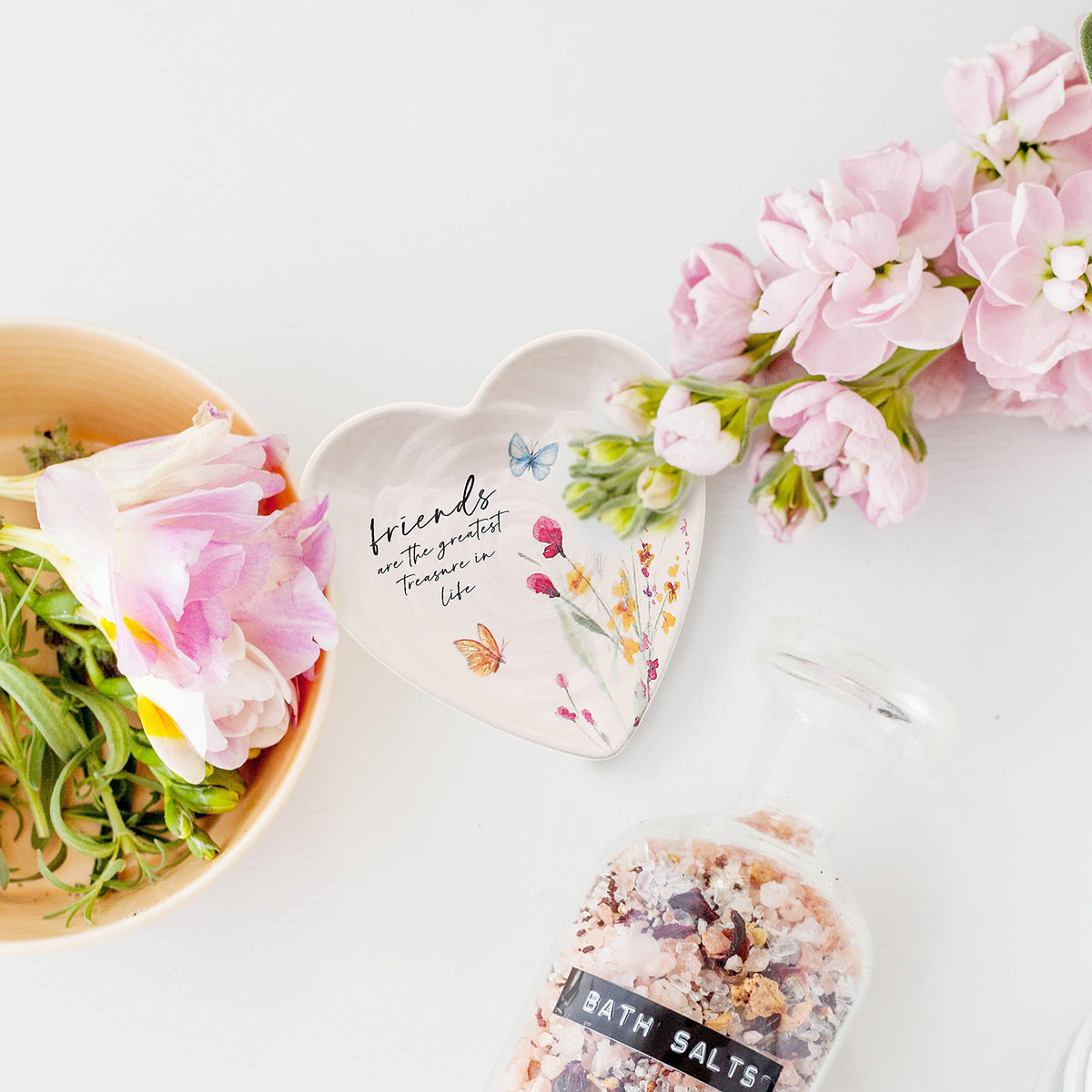 Pavilion Gift Company - Friend - Ceramic Heart-Shaped Keepsake Dish, Watercolor Floral Design, Valentines Day Gift For Girlfriend, Unique Gifts for Friend, Trinket Dish, Ring Holder, Jewelry Dish