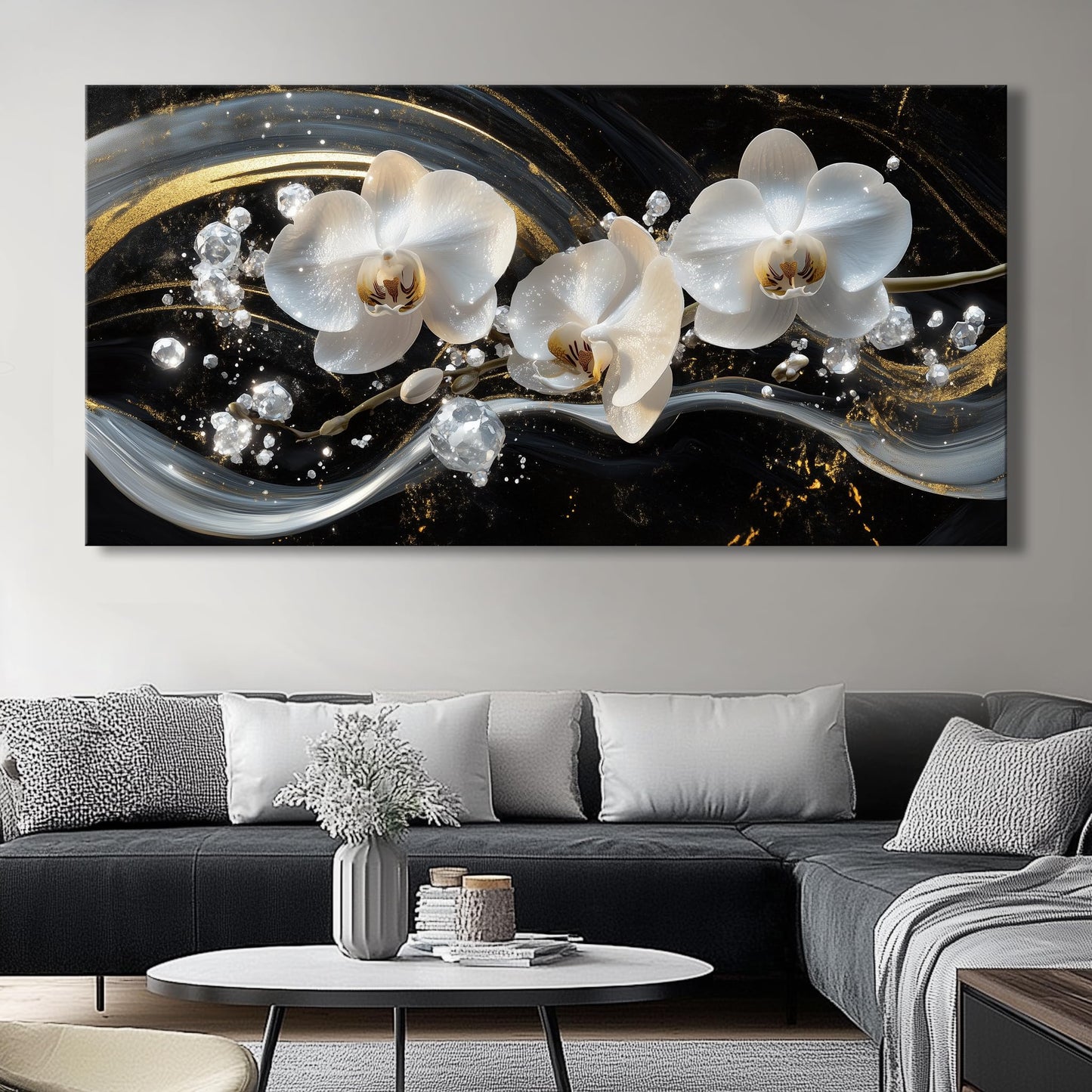 White Orchid Canvas Wall Art - Modern Floral Picture for Living Room, Bedroom Wall Decor, Framed Wall Art for Home Decoration, Elegant Flower Paintings Ready to Hang, Large Wall Art 50x100cm(20x40in)