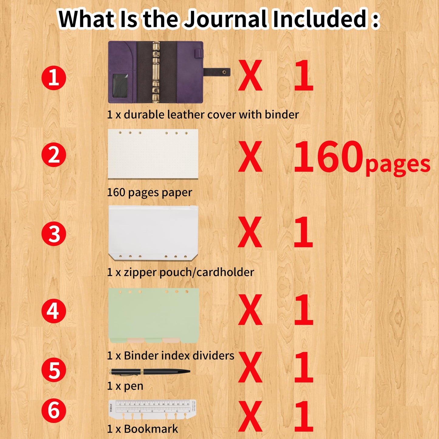 WONDERPOOL Leather Journal Dotted Paper Refillable Writing Binder Notebook - Leather Spiral Diary with Inner Organizer Pockets for Man and Woman (Purple, A6)