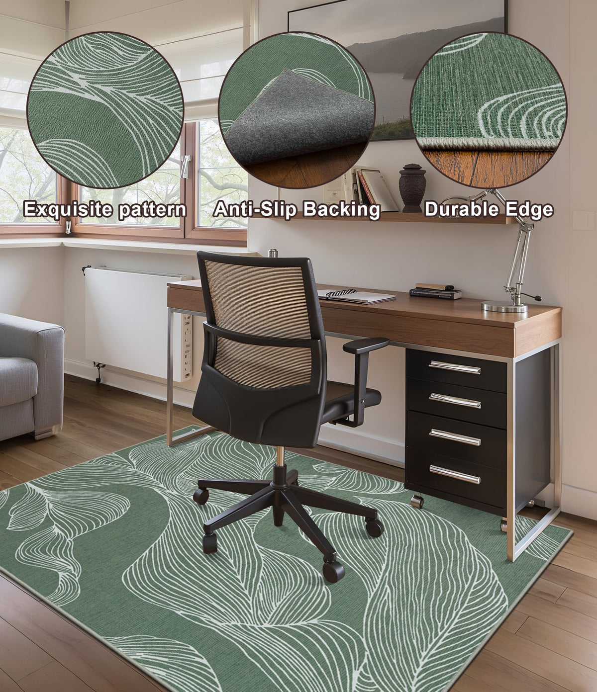 chakme Office Chair Mat for Hardwood Floor, 48"x36" Easy Glide Computer Desk Mat Protector for Rolling Chair Under Desk Rug Nonslip Backing, Machine Wash, (Leaf)