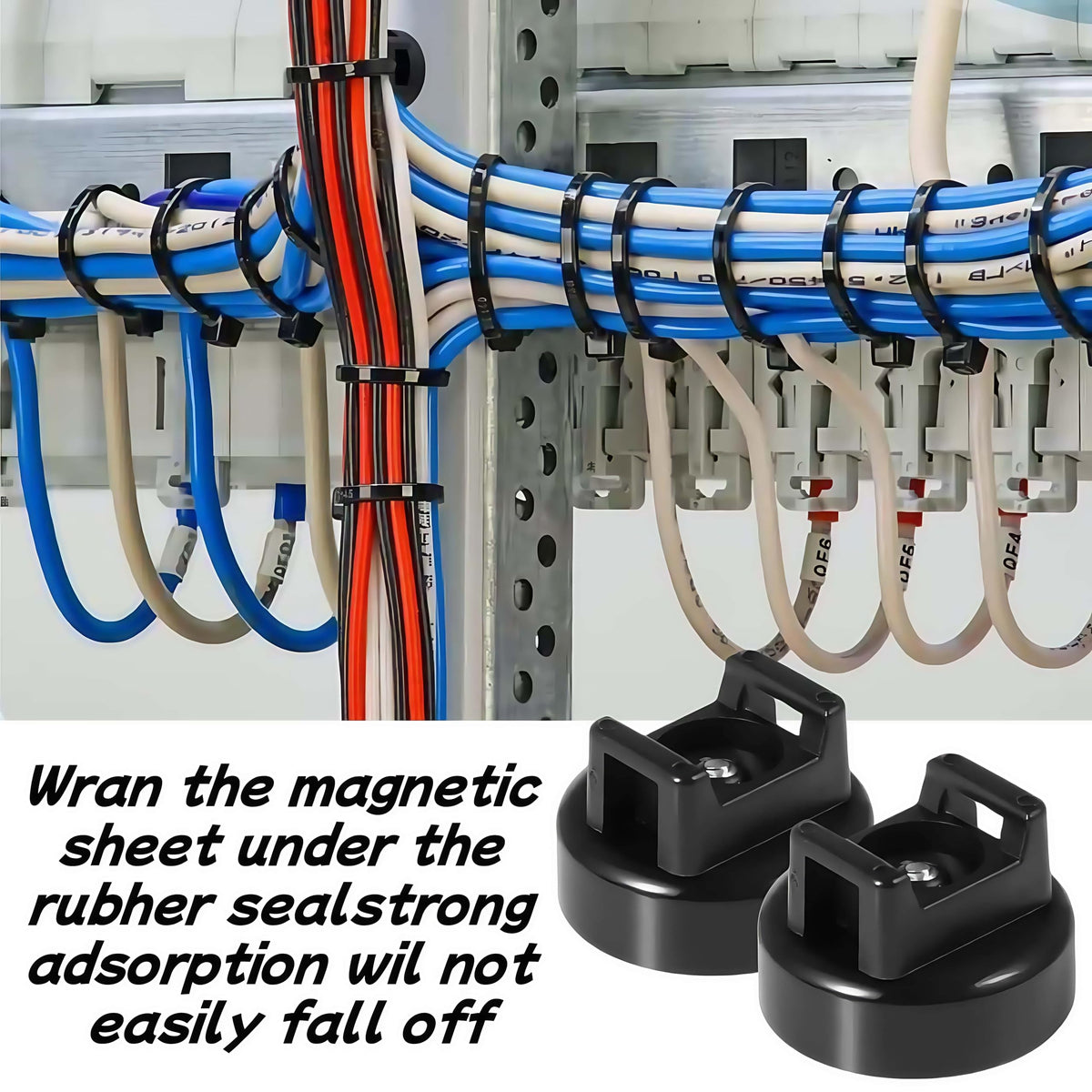 Heavy-Duty Magnetic Zip Tie Mounts,10Pcs Multipurpose Cable Holder with Nylon Cable Ties (50 Pieces) for Efficient Wire Management