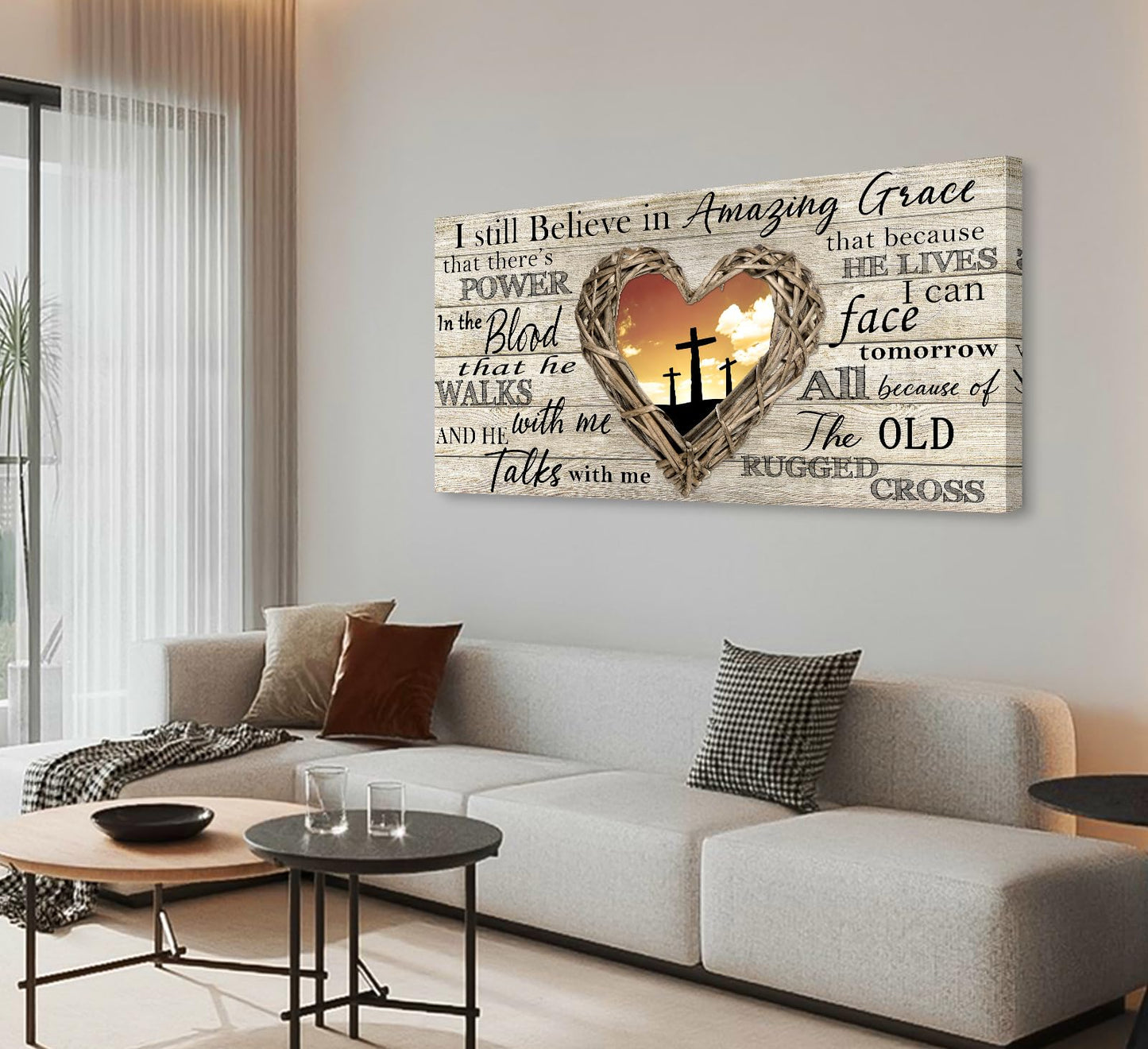 Cao Gen Decor Art A63550 Amazing Grace Wall Art Decor Canvas Print Picture Christian 1 Panel Religious Cross Painting Artwork for Living Room Bedroom Office Home Wall Decor Framed Ready to Hang
