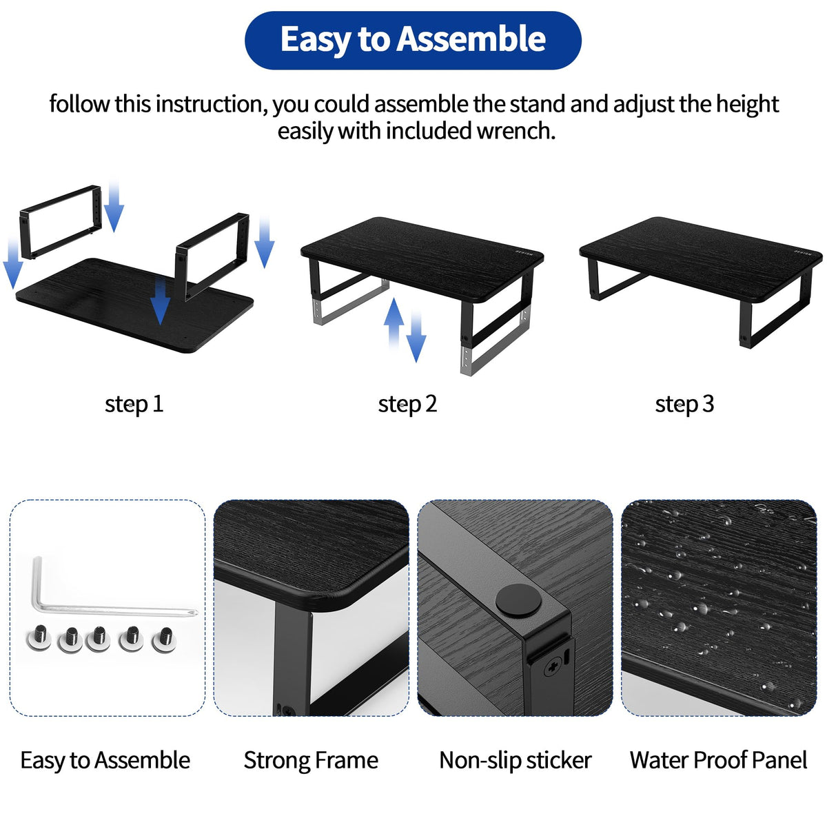 BESIGN MS01 Monitor Stand Riser, Height Adjustable Laptop Stand, Computer Monitor Stand for Monitor, Computer,Laptop,Printer (Black)