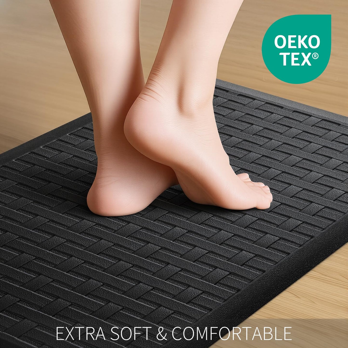 2PCS UKISS Kitchen Rugs, Cushioned Anti Fatigue Kitchen Mats for Floor, Waterproof Kitchen Rug，Non-Slip Comfort Standing Mat for Kitchen (Black, 17.3"x28"+17.3"x28")