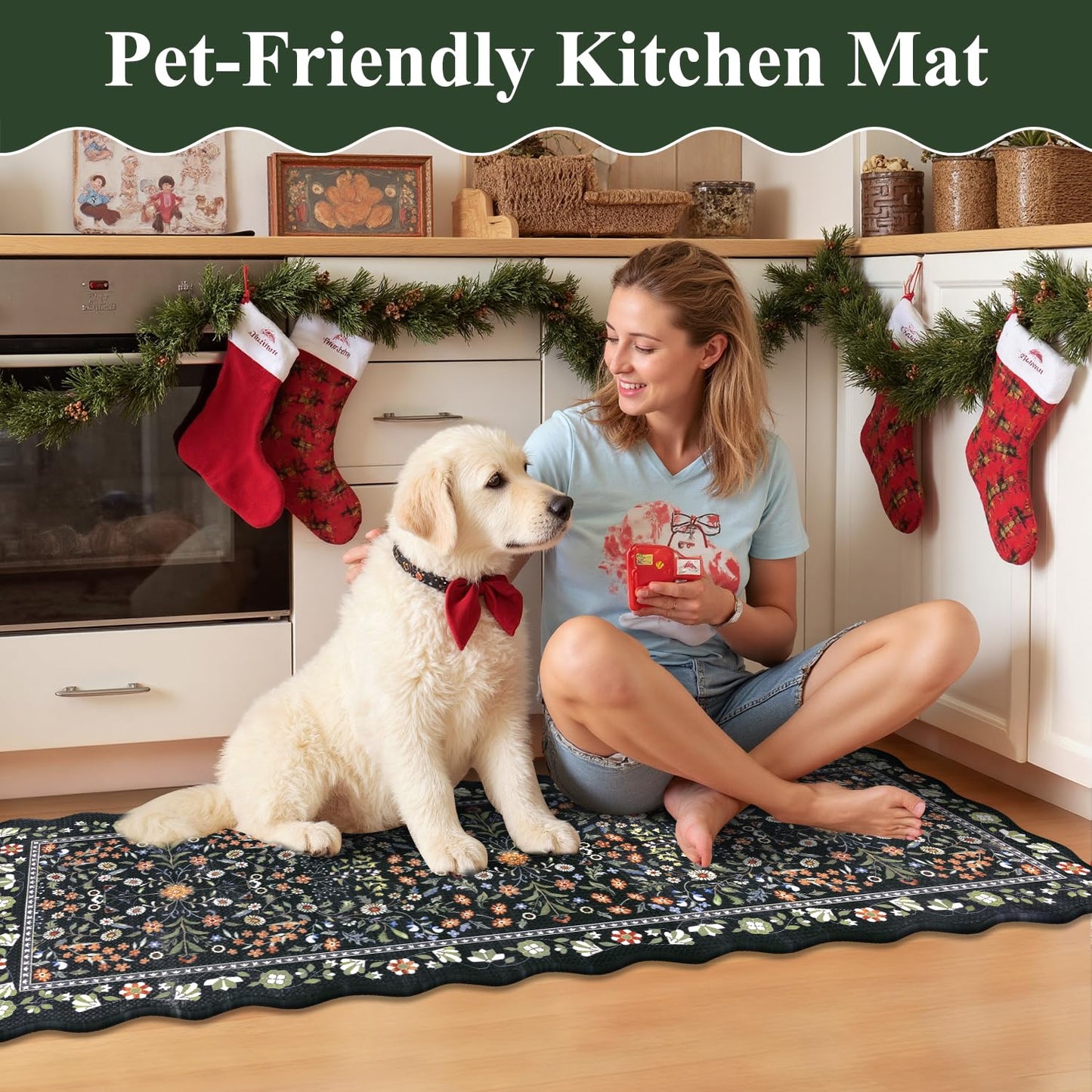 Yamaziot Anti Fatigue Kitchen Rugs Set of 3 - Boho Non Slip Waterproof Kitchen Mats for Floor, Boho Runner Rug for Kitchen Floor, Laundry, Desk, Bar, Office, 17.3"x29"+17.3"x35"+17.3"x47", Black