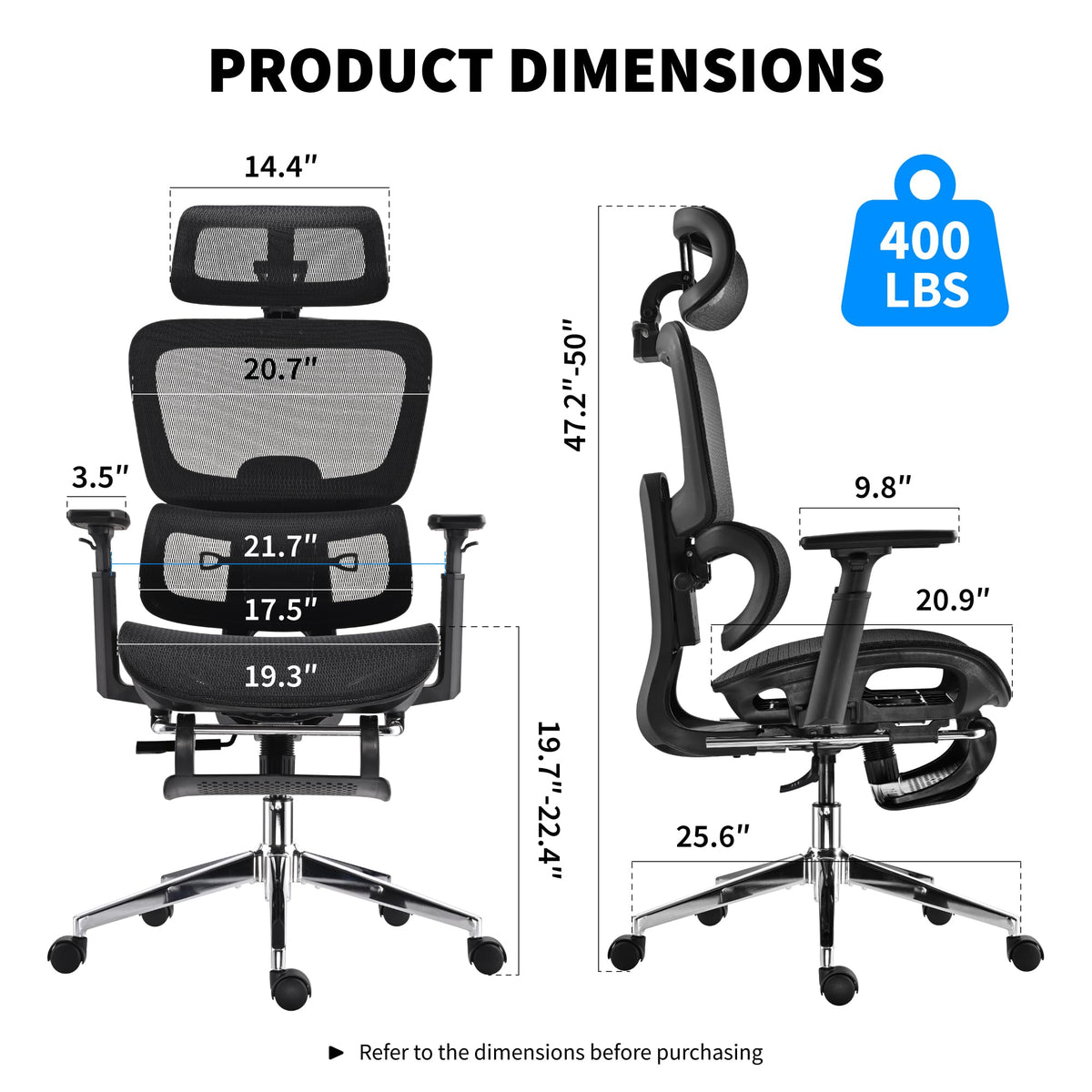 hujusko Mesh Ergonomic Office Chair with Footrest,High Back Mesh Gaming Chair with Lumbar Support,Adjustable Headrest and Armrests for Home Office Desk Chair (Modern, Black)