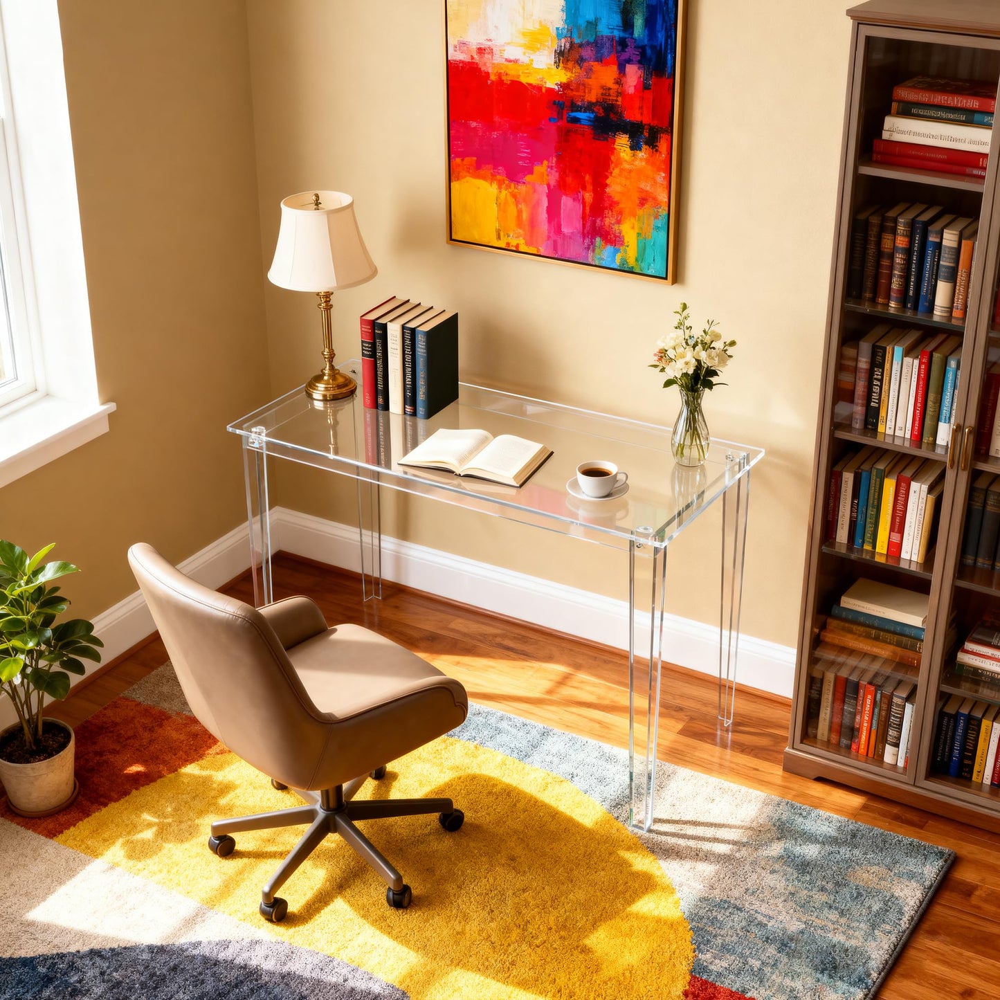 solaround Acrylic Desk, Clear Modern Writing Table for Home Office (Clear, Nomal)