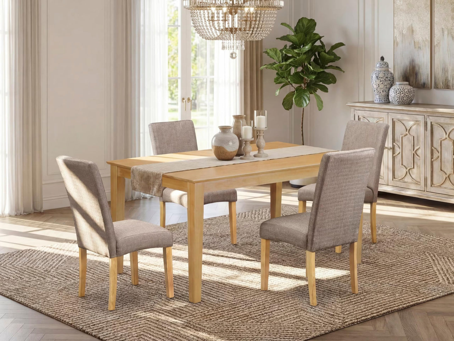 East West Furniture CADR5-OAK-16 5 Piece Dining Room Furniture Set Includes a Rectangle Dining Table and 4 Dark Khaki Linen Fabric Upholstered Parson Chairs, 36x60 Inch, Oak