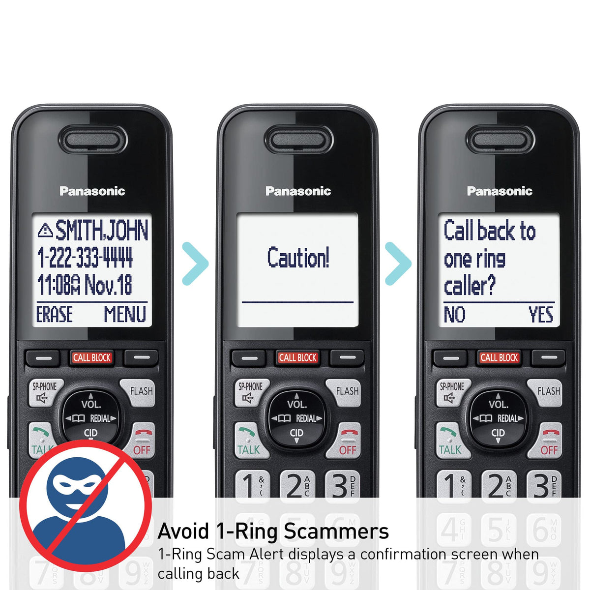 Panasonic Cordless Phone with Advanced Call Block, Link2Cell Bluetooth, One-Ring Scam Alert, and 2-Way Recording, Answering Machine, 4 Handsets - KX-TGF944B (Black)
