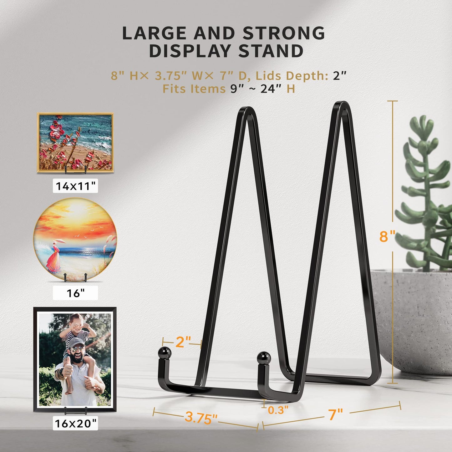 IPAME 8 Inch Large Plate Stands for Display - Metal Square Wire Plate Holder Display Stand + Picture Stand for Book, Platter, Plaque, Photo Easel (2 Pack)