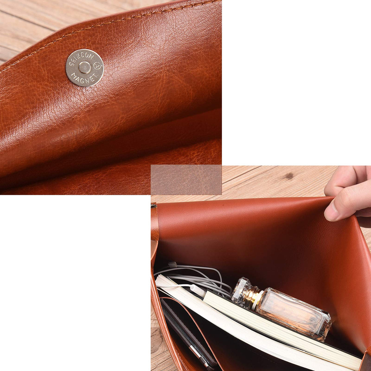Enyuwlcm PU Leather A4 File Folder Document Holder Envelope Folder Case with Snap Closure for Receipt Contract Black&Brown
