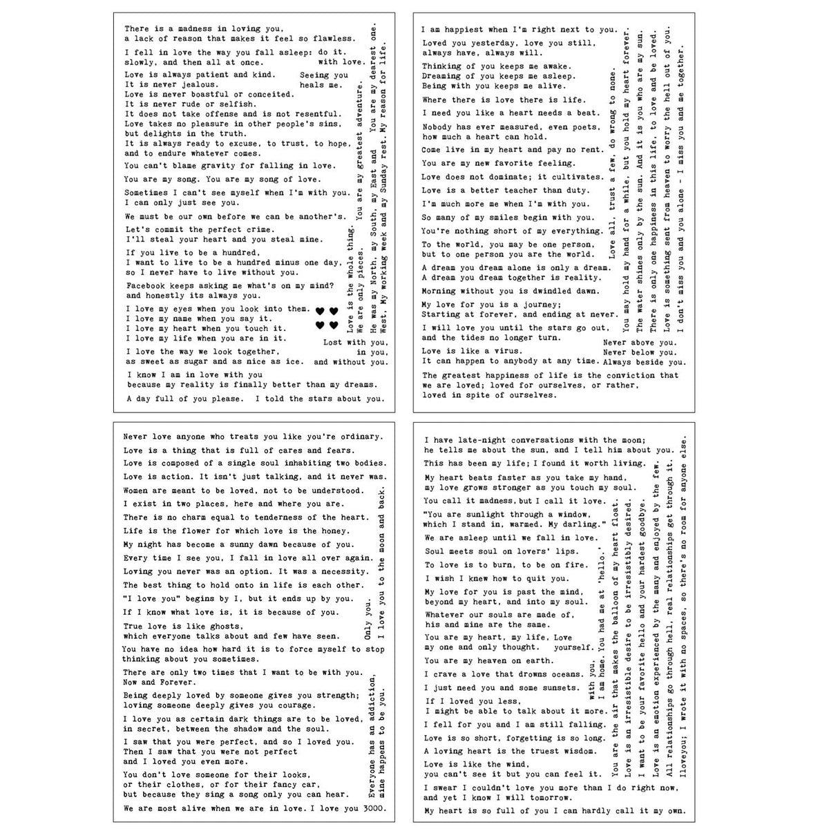 Esland 100+ Love Quotes Inspirational Motivational Scripts Planner Stickers Typewriter Style Sayings Letters Aesthetic Journal Diary Scrapbook Art Crafts Accessories 4 Sheets