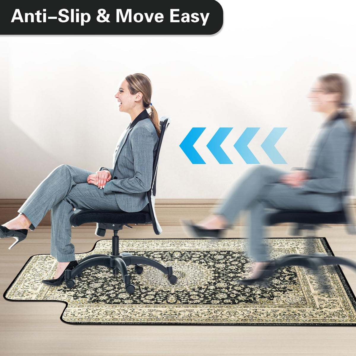 36" X 48" Office Chair Mat for Hardwood and Tile Floors, Under Desk Chair Mat for Carpet Protector Rolling Computer Chairs, Machine Washable Non-Slip Area Rug, Black