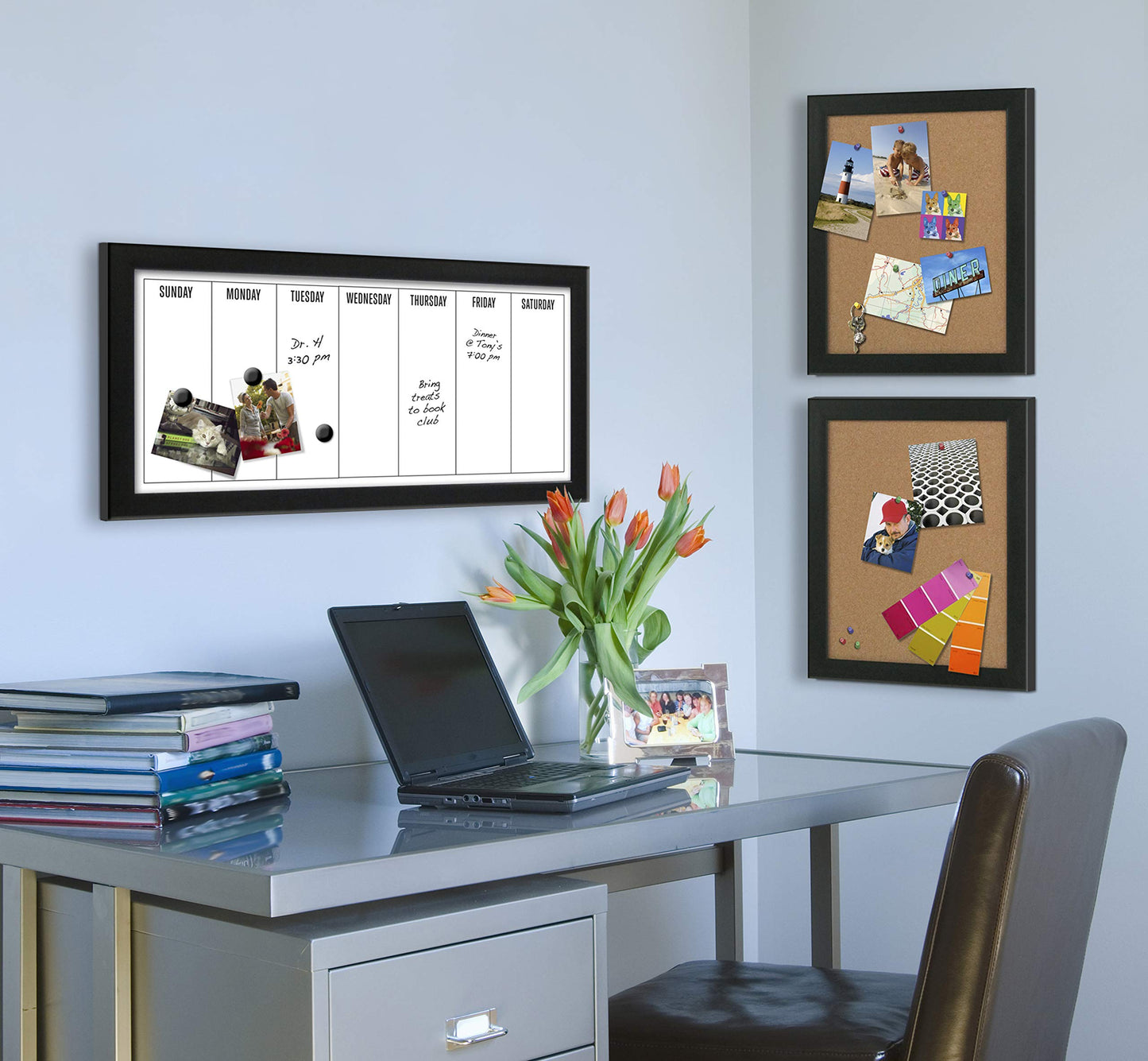 DesignOvation Wyeth Framed Magnetic Dry Erase Weekly Calendar, Black