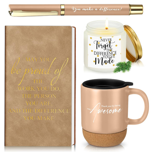 Sayglossy 4 Pcs Thank You Gifts Set for Women Men Administrative Professional Day Employee Appreciation Notebook Coffee Mug Scented Candle Ballpoint Pen for Teacher Nurse Coworker Volunteer