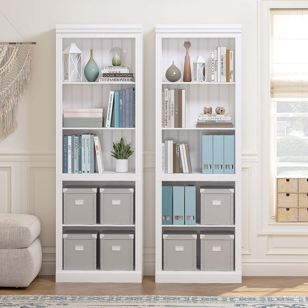 Spirich 5 Tier White Bookshelf, Tall Bookshelf with Storage, Open Wooden Book Shelf, Modern Large Bookcase for Living Room, Home Office, Dinning Room