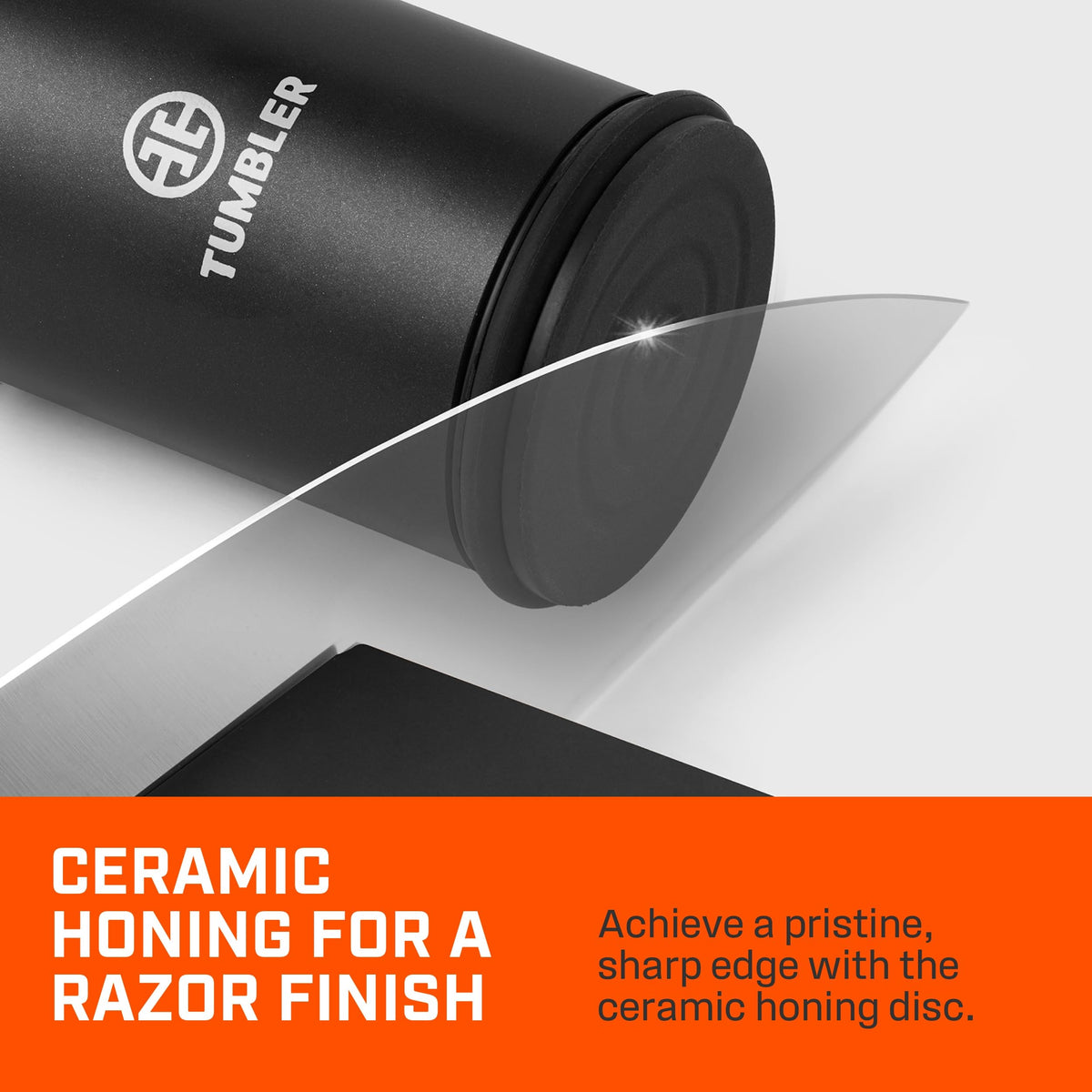 TUMBLER Pro Rolling Knife Sharpener™ - Knife Sharpening Made Easy - Ultimate Gift for Father's Day - Kit with Removable Disc System - 4-Layer Diamond Sharpening Disc & EdgeBoost Ceramic Disc (Black)