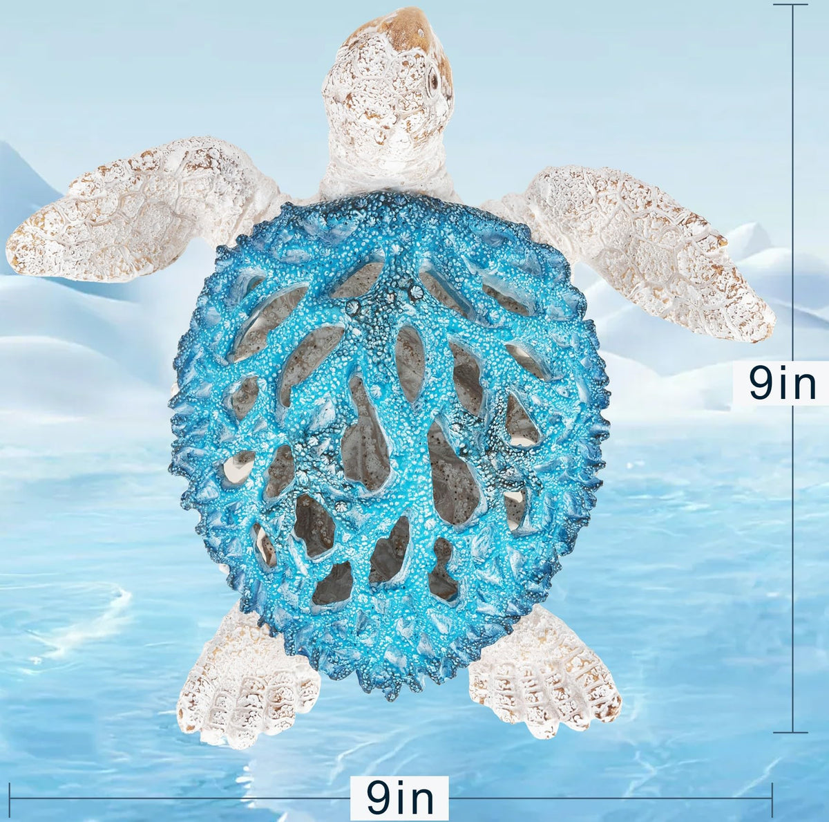 VVGIFTS Ocean Decor Sea Turtle Coral Reef Home Office Decor Sculpture Beach Coastal Tabletop Shelf Collection (Blue)