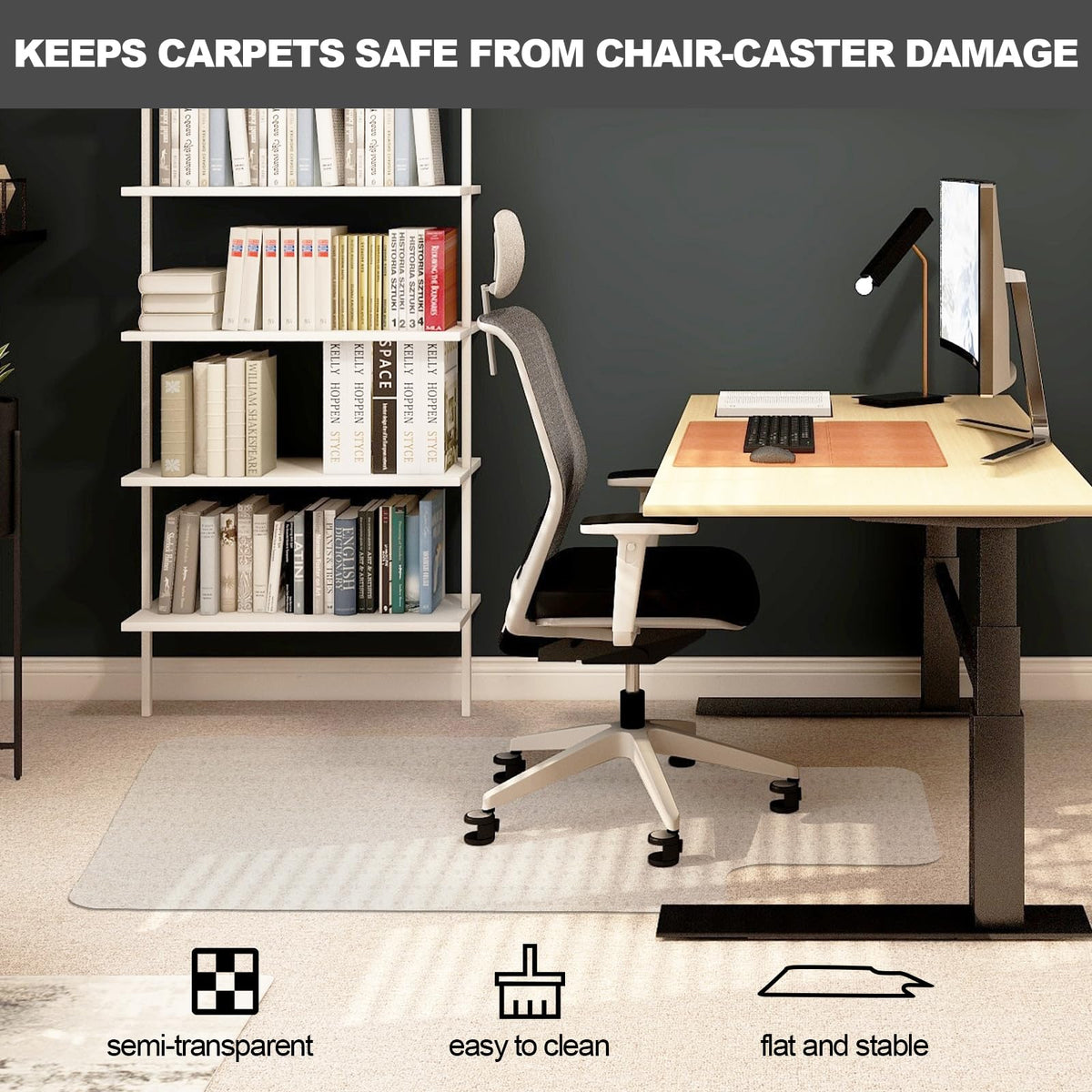 Chair Mat for Carpet- Low Pile (1/4" Thick) Carpet Protector for Office Gaming Computer Desk Chair. Heavy Duty Desk Chair Mat for Carpeted Floors, Semi Transparent
