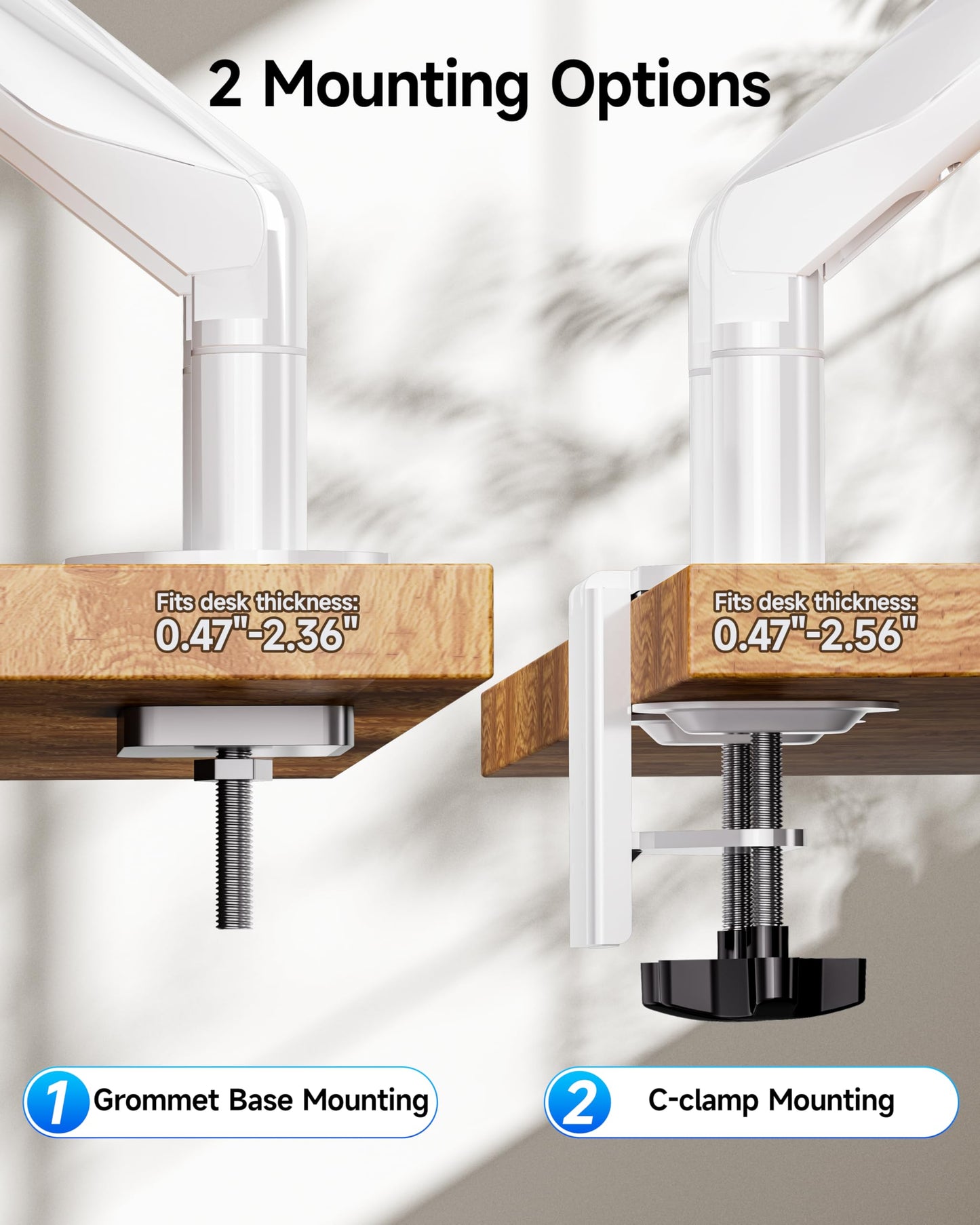 BIZUM Dual Monitor Stand for 17″-42", Heavy Duty Ultrawide Monitor Arm Dual-Monitor Mount VESA Mount with Clamp/Grommet Base, Holds 33.1lbs per Arm, White