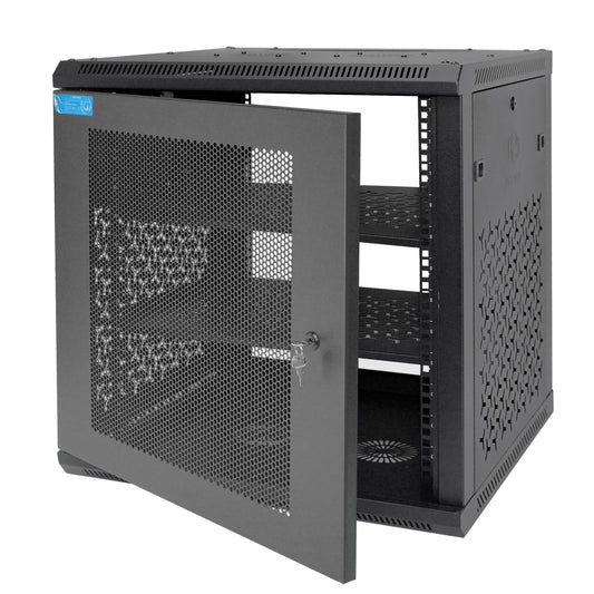 OCEANHUG 12U Wall Mount Server Cabinet with A Lockable Front Vented Door, Cooling Fans, Removable Side Panels - 60cm Depth, 19" Network Rack Including 2 PCS Full-Size Rack Shelves for IT Equipment