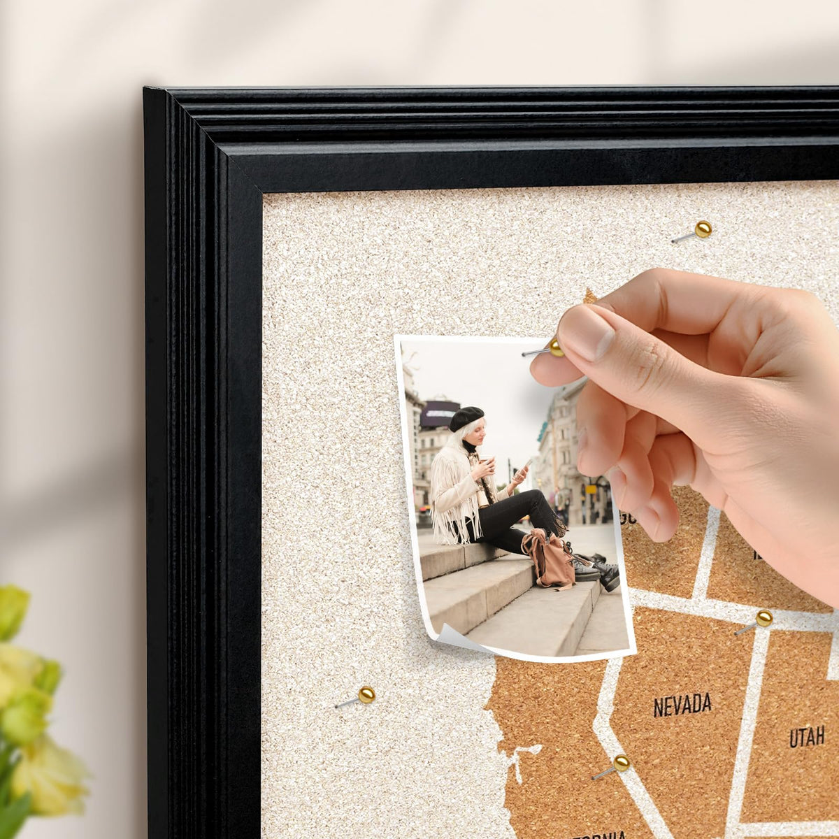 YCCYYCCY Wooden Frame Cork Board Map of The United State, 20" X 30" Bulletin Boards for Walls with 10 Pins, Travel Tracker Map for Office, School and Home (US-MAP,5075,D)