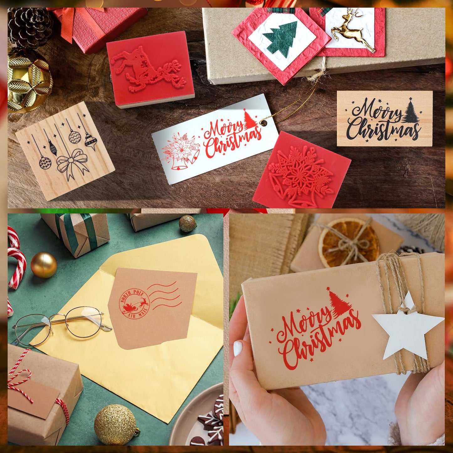 Watersay 6 Pcs Rubber Stamp Set Wooden Rubber Stamp Stamps Vintage Wooden Art Stamps for Crafting and DIY Scrapbooking Card Making Hand Book(Classic)