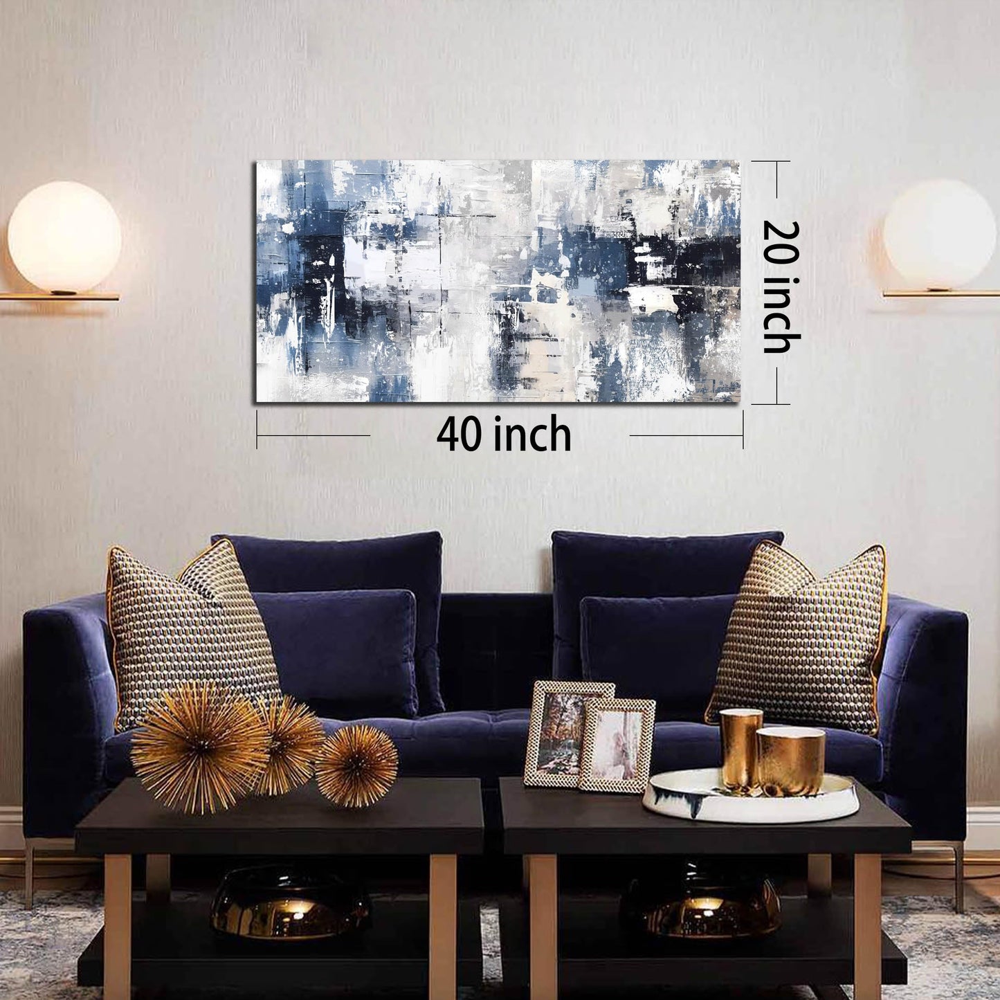 Prepeyssee White and Blue Abstract Canvas Wall Art for Living Room Bedroom Home Office Large Modern Grey Abstract Canvas Prints Picture Ready to Hang Size 20x40