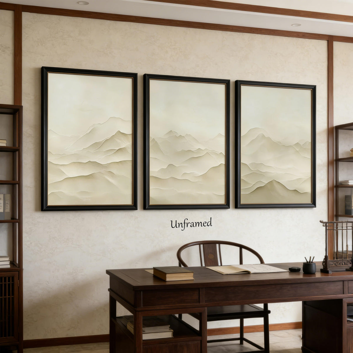 3D Textured Abstract Mountains Wall Art Set of 3 Neutral Nature Scenery Painting Wall Decor Modern Minimalist Textured Mountains Poster Print Artwork for Office Living room Study Home Decoration