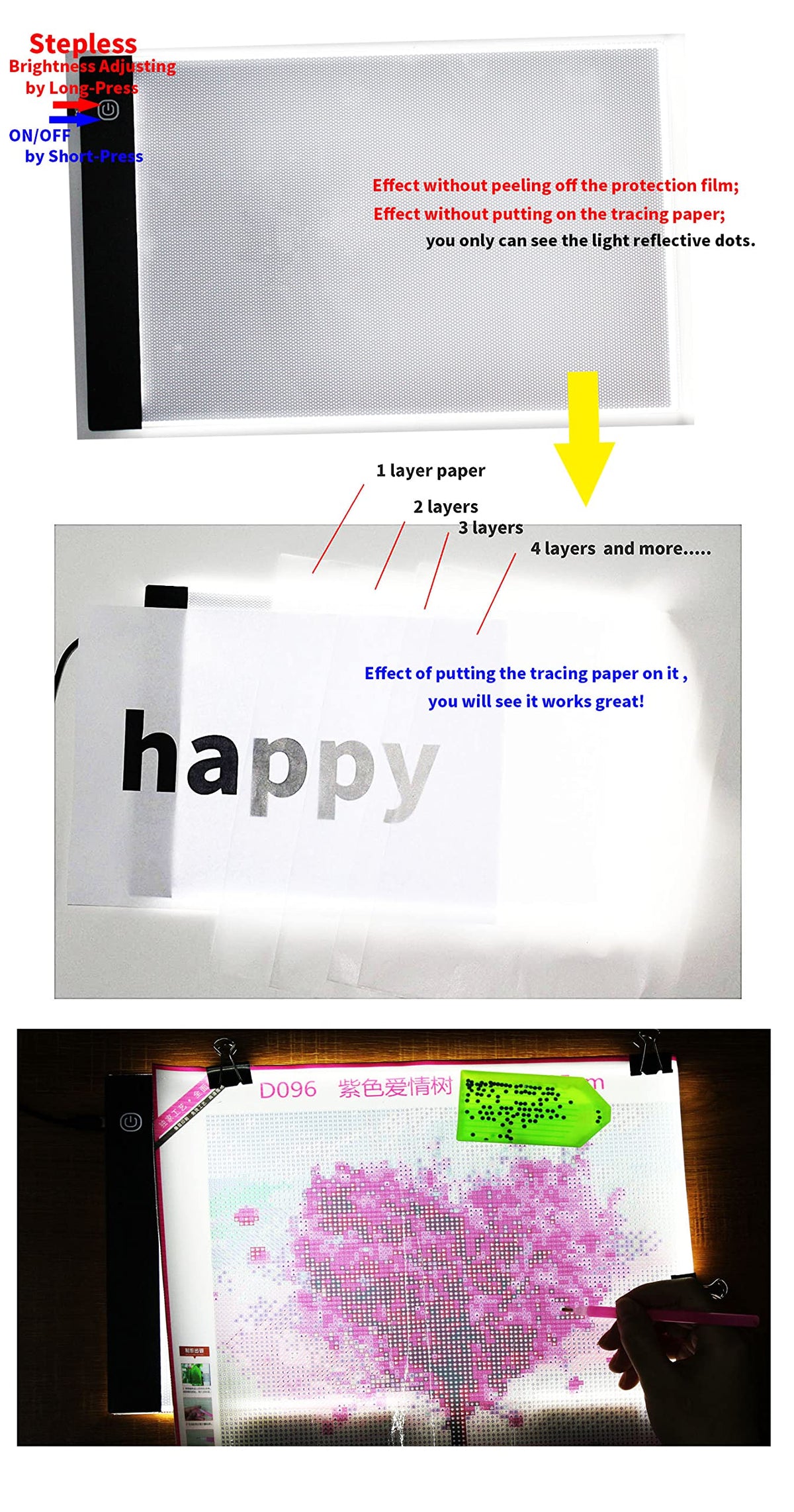 A4 Ultra-Thin Portable LED Tracing Light Box Dimmable Tracer Pad Board Adjustable Brightness for Artists Drawing Sketching Trace Animation Artcraft 5d Diamond Painting