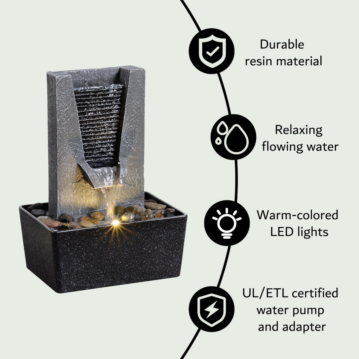 Zen Tabletop Indoor Water Fountain - Indoor Waterfall with LED Light, Relaxing Water Sounds for Office Desk Decor, Home Meditation & Stress Relief, Ideal Relaxation Gift for Women/Men
