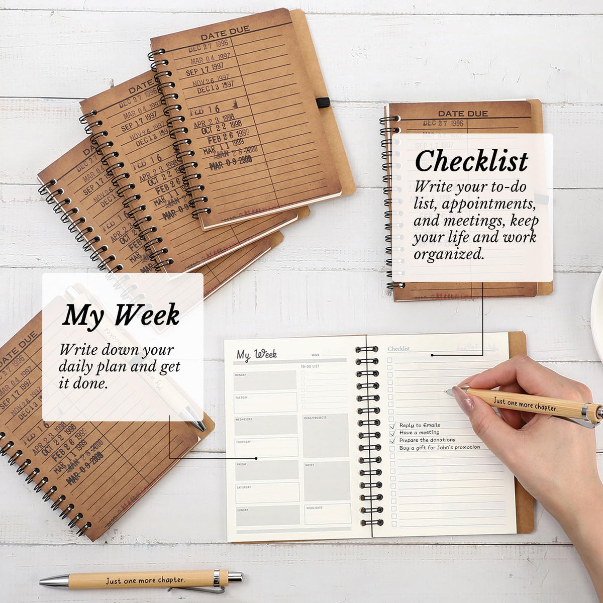Resurhang 10 Sets Book Club Gifts Journal A6 Library Due Date Spiral Notebooks Planners with Bamboo Pens to Do List Reading Journals Gifts for Women Teacher Reader Student Librarian