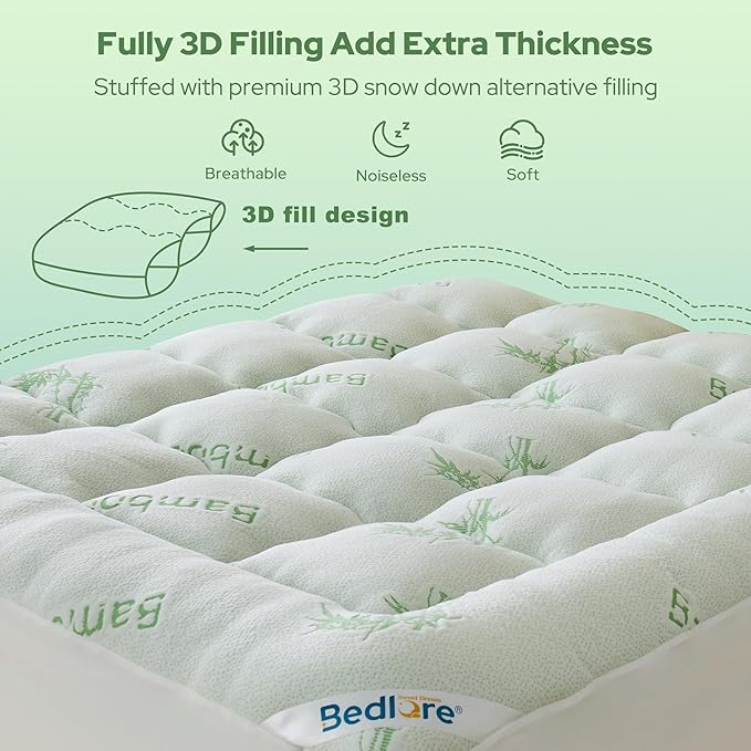 BEDLORE Full Size Mattress Topper Viscose Derived from Bamboo, Thick Pillow Top