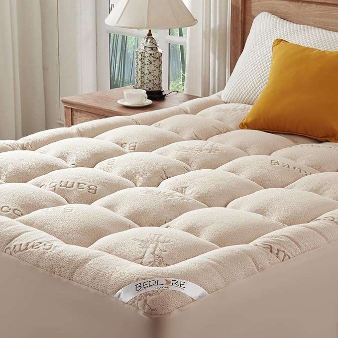 BEDLORE King Mattress Topper Viscose Derived from Bamboo, Thick Pillow Top