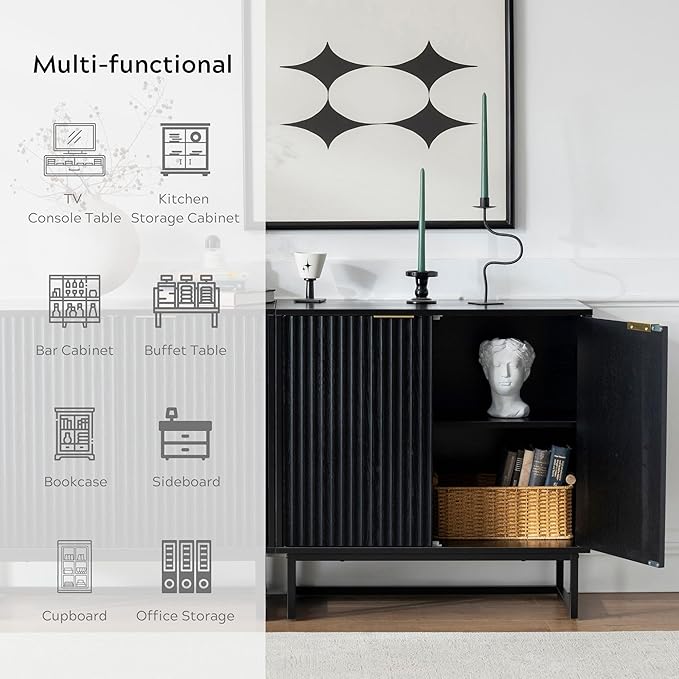 EYYTHUNG Fluted Cabinets with Storage Set of 2, Sideboard Buffet Cabinet with