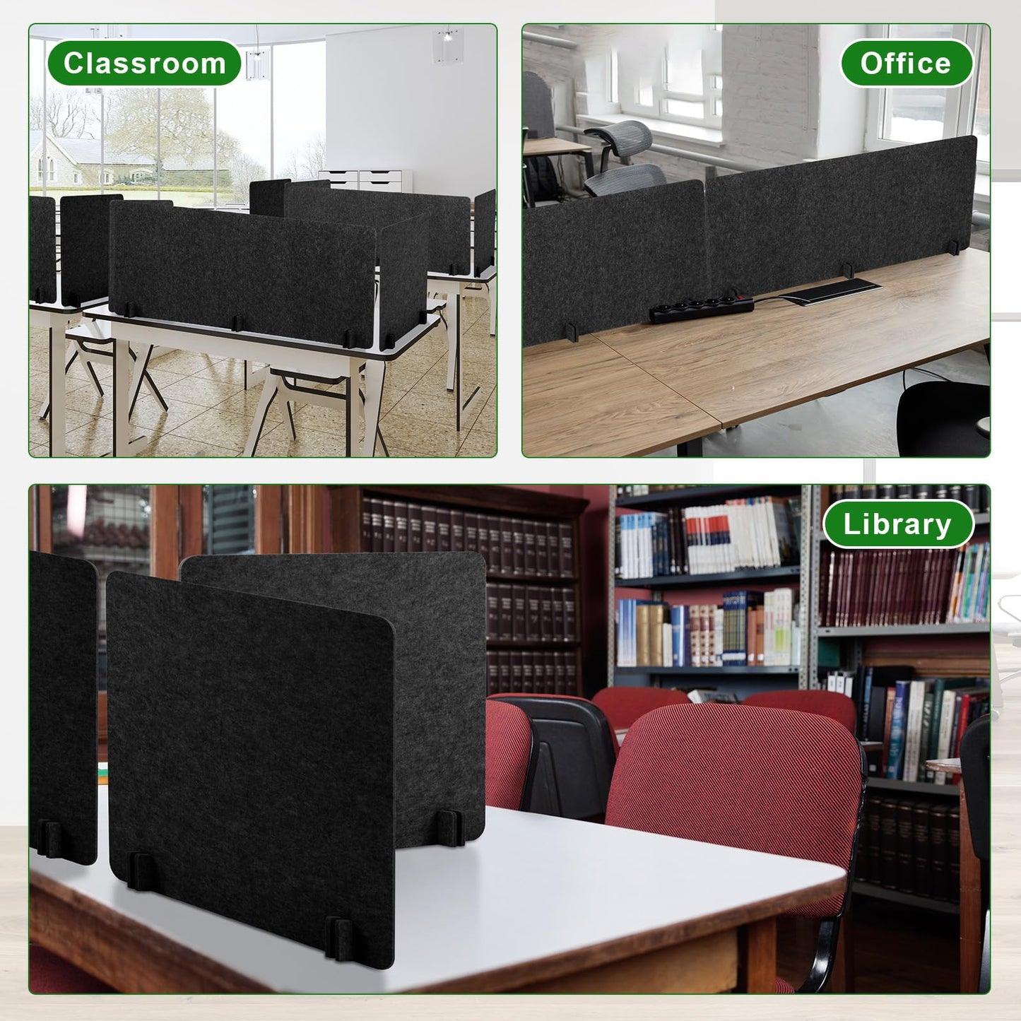 Buryeah 3 Pcs Desk Divider Desk Partition 23.6 x 47.2, 23.6 x 23.6 Stand up Freestanding Cubicle Privacy Panel Reducing Noise Visual Distraction Divider for Office Home School(Deep Gray)