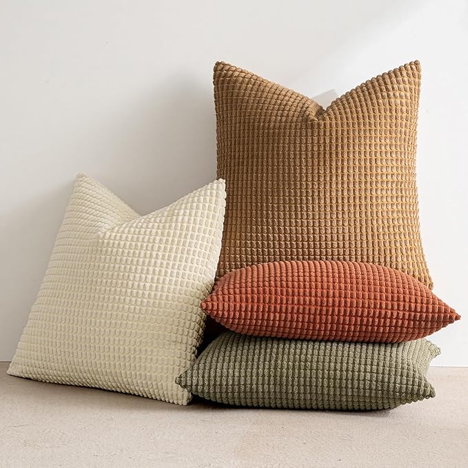 MIULEE Modern Farmhouse Decorative Pillow Covers 18x18 Inch Set of 4 Natural